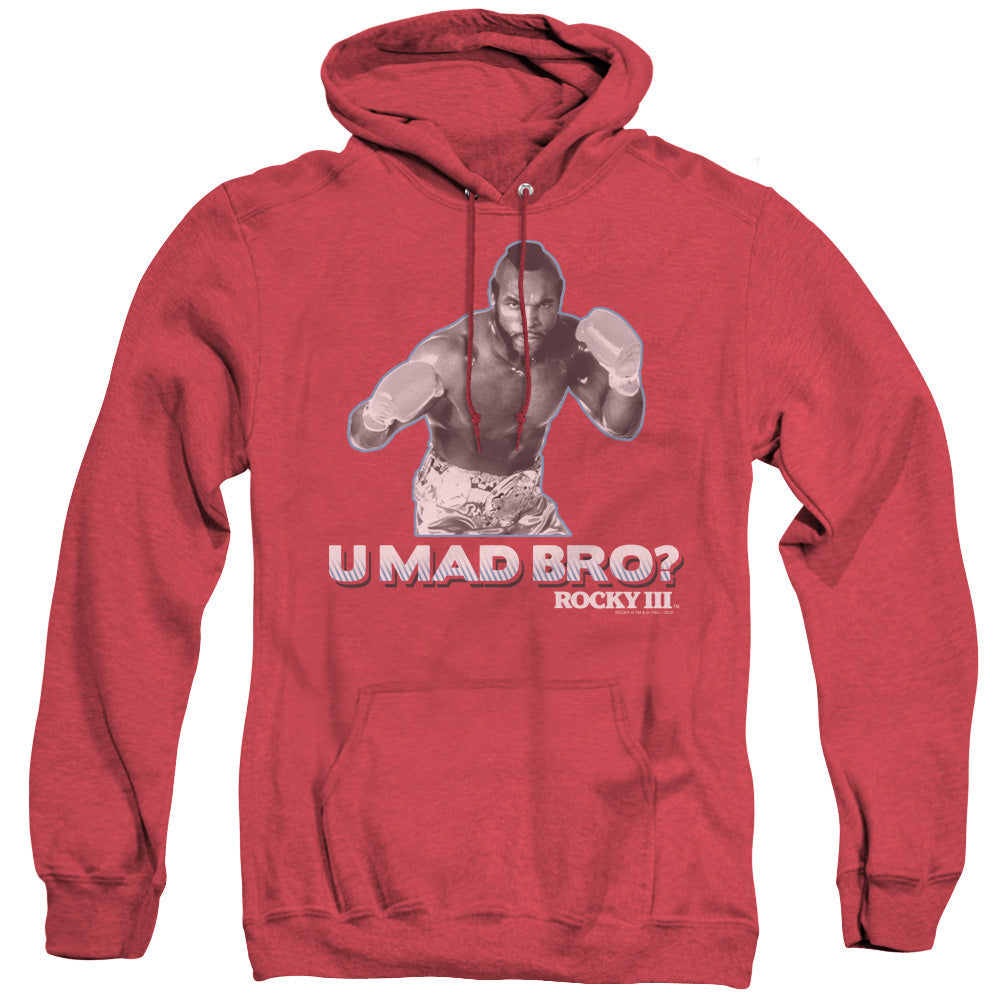 Rocky Iii U Mad Bro Mens Heather Hoodie Red Officially Licensed