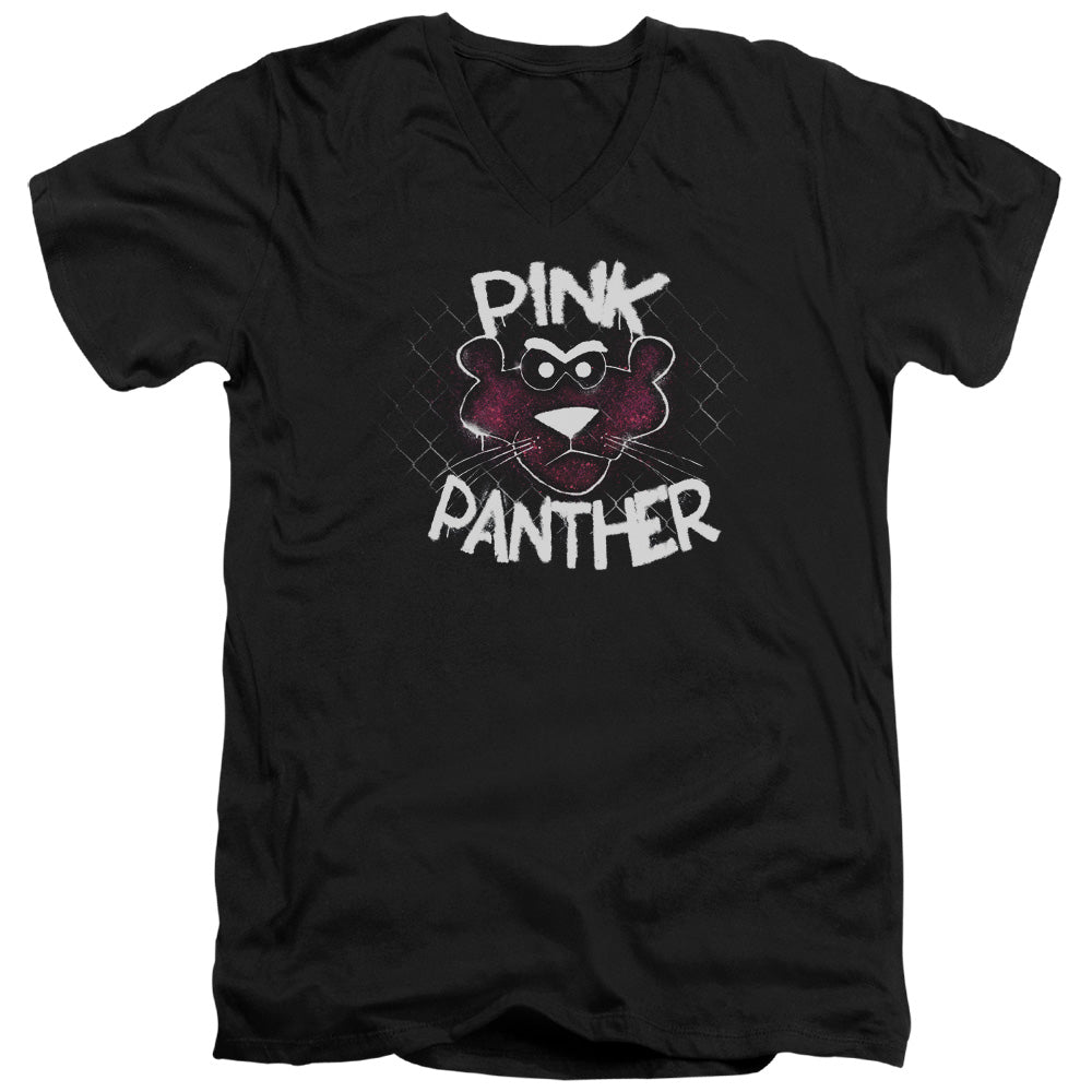 Pink Panther Spray Panther Mens Slim Fit V-Neck T Shirt Black Officially Licensed