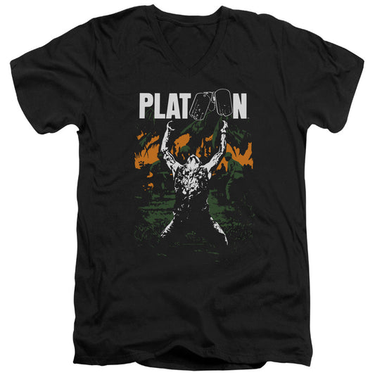 Platoon Graphic Mens Slim Fit V-Neck T Shirt Black Officially Licensed