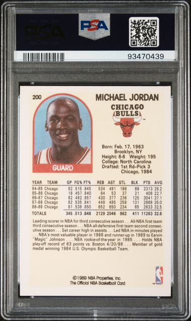 Graded 1989 Hoops Michael Jordan #200 Basketball Card PSA 8 NM-MT