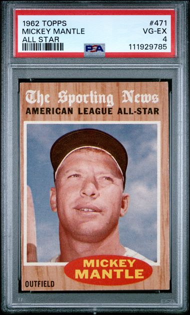 Graded 1962 Topps All Star Mickey Mantle #471 Baseball Card PSA 4 VG-EX