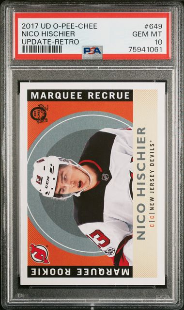 Graded 2017 UD O-Pee-Chee Nico Hischier #649 Update-Retro Rookie RC Hockey Card PSA 10 Gem Mint