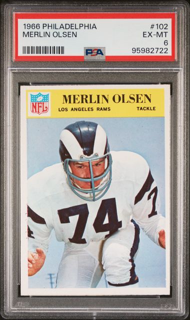 Graded 1966 Philadelphia Merlin Olsen #102 Football Card PSA 6 EX-MT