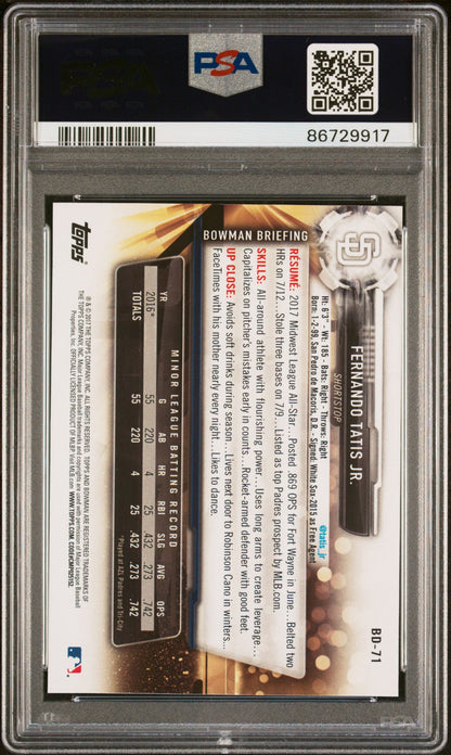 Graded 2017 Topps Bowman Draft Fernando Tatis Jr. #BD71 Rookie RC Baseball Card PSA 10 Gem Mint