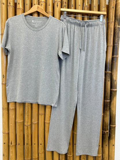 Men's Soft Bamboo Lounge Pajama Set - Short Sleeve Top & Pants 32" inseam