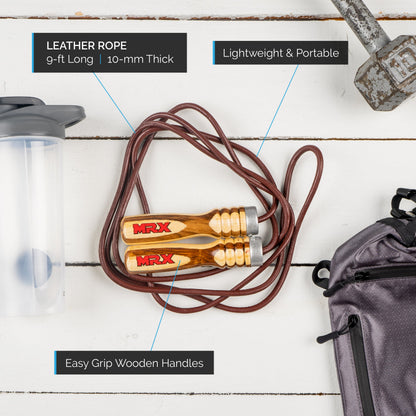 MRX Heavy Duty Leather Jump Rope Wood Handle