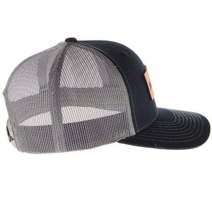 Navy And Charcoal Leather Patch Logo Mesh Back Cap