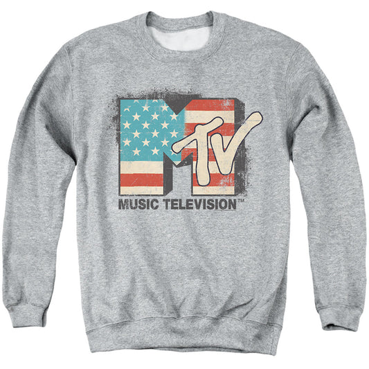 Mtv American Logo Mens Crewneck Sweatshirt Athletic Heather Officially Licensed