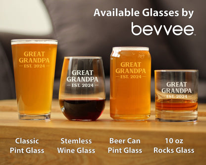 Great Grandpa Est 2024 - New Great Grandfather Pint Glass Gift for First Time Great Grandparents - Bold 16 Oz Glasses