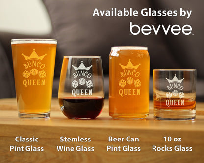 Bunco Queen Pint Glass for Beer - Bunco Decor and Bunco Gifts for Women - 16 Oz Glasses