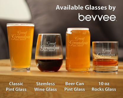 Great Grandpa Est 2024 - New Great Grandfather Beer Can Pint Glass Gift for First Time Great Grandparents - Decorative 16 Oz Glasses