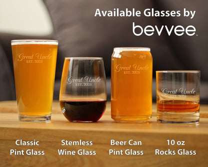 Great Uncle Est 2025 - Beer Can Pint Glass Gift for First Time Great Uncles - Decorative 16 Oz Glasses