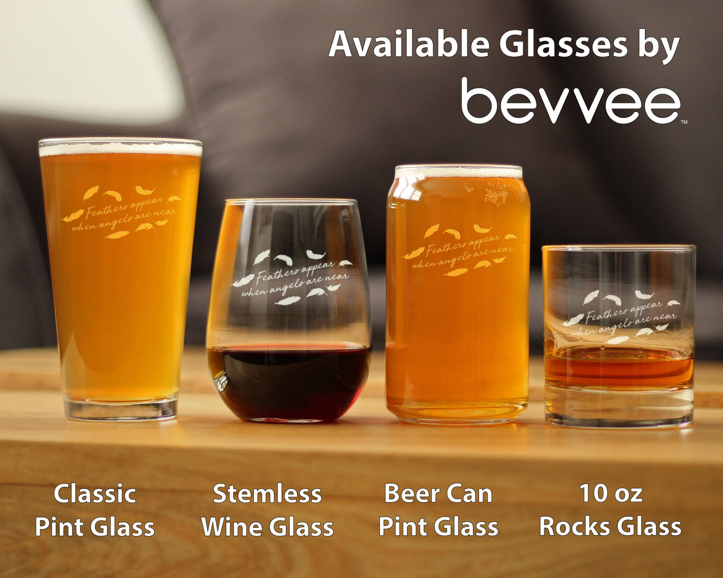 Feathers Appear when Angels are Near - Beer Can Pint Glass - Bereavement Memorial Gifts for Loss of Loved One - 16 oz Glasses