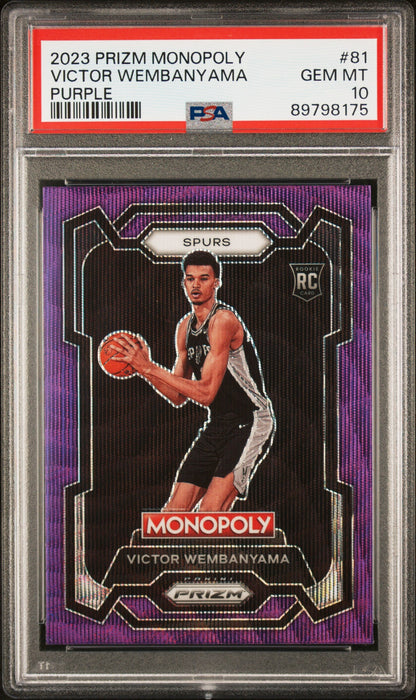 Graded 2023 Panini Prizm Monopoly Victor Wembanyama #81 Purple Rookie RC Basketball Card PSA 10 Gem Mint