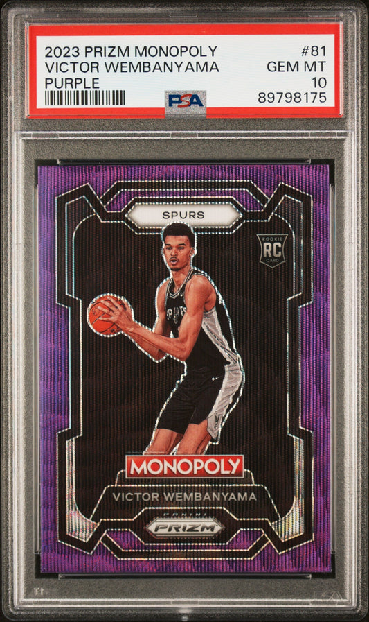 Graded 2023 Panini Prizm Monopoly Victor Wembanyama #81 Purple Rookie RC Basketball Card PSA 10 Gem Mint