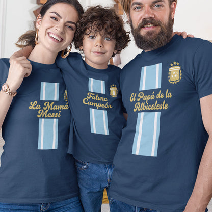 El Papá De La Albiceleste, La Mamá Messi, Futuro Campeón Dad Mom and Kid Matching Organic Cotton T-Shirts Family Set (Set of 3)