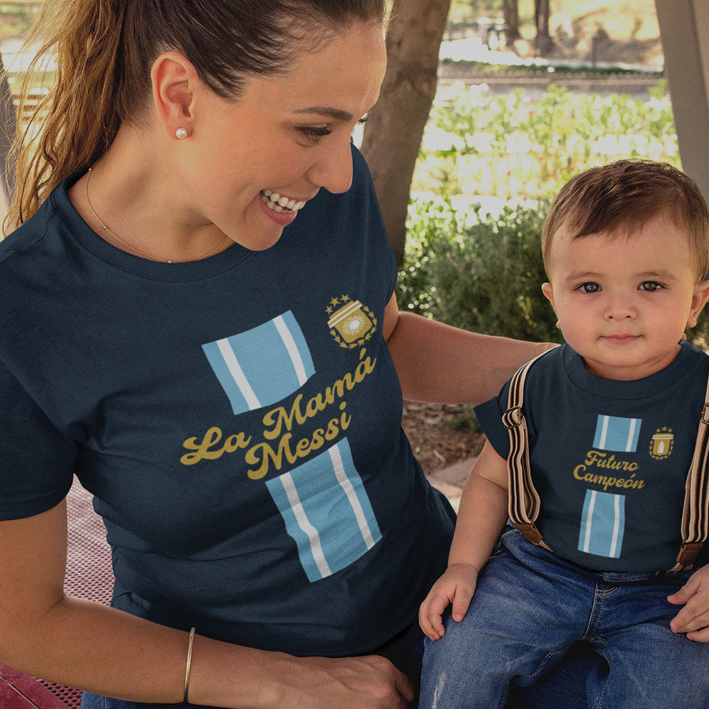 La Mamá Messi, Futuro Campeón Mom and Child Organic Cotton T-Shirts family Set (Set of 2)