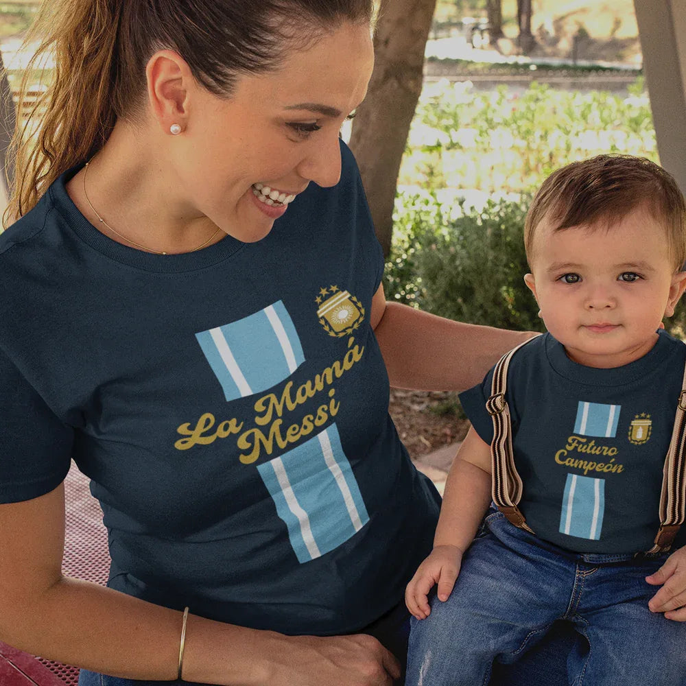 La Mamá Messi, Futuro Campeón Mom and Child Organic Cotton T-Shirts family Set (Set of 2)