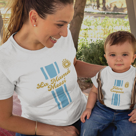 La Mamá Messi, Futuro Campeón Mom and Child Organic Cotton T-Shirts family Set (Set of 2)