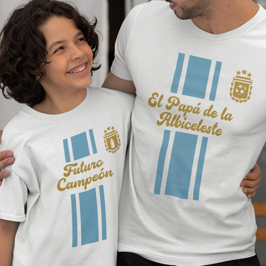 El Papá De La Albiceleste, Futuro Campeón Dad and Child Organic Cotton T-Shirts Family Set (Set of 2)