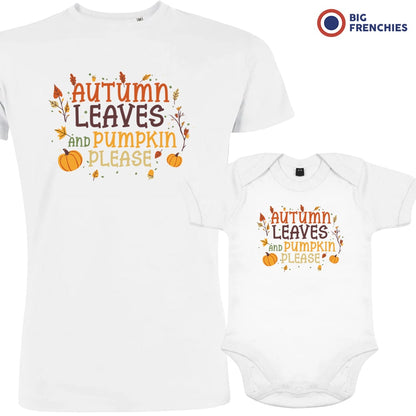 Autumn Leaves and Pumpkin Please Dad and Child Organic Cotton family Set (Set of 2)