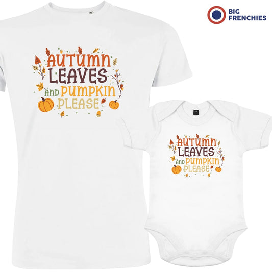 Autumn Leaves and Pumpkin Please Dad and Child Organic Cotton family Set (Set of 2)
