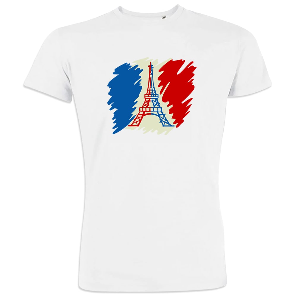 Brushed French Flag with Eiffel Tower Men's Organic Cotton Tee