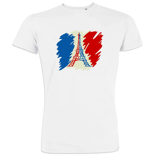 Brushed French Flag with Eiffel Tower Men's Organic Cotton Tee
