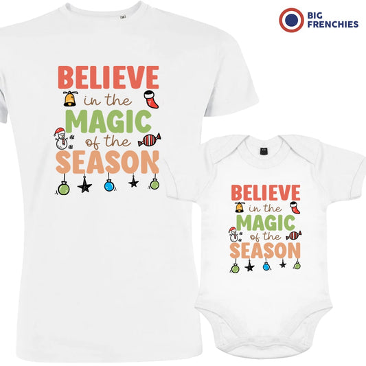 Believe In The Magic of the Season Christmas Dad and Child Organic Cotton family Set (Set of 2)
