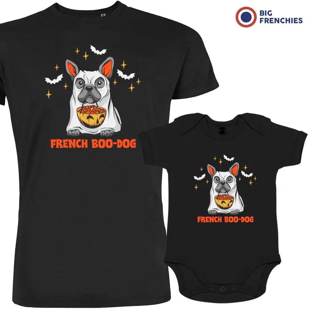 French Boo-Dog Halloween Dad and Child Organic Cotton family Set (Set of 2)