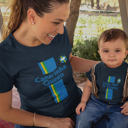 Canarinha Queen, Little Pelé In Training Mom and Child Organic Cotton T-Shirts family Set (Set of 2)