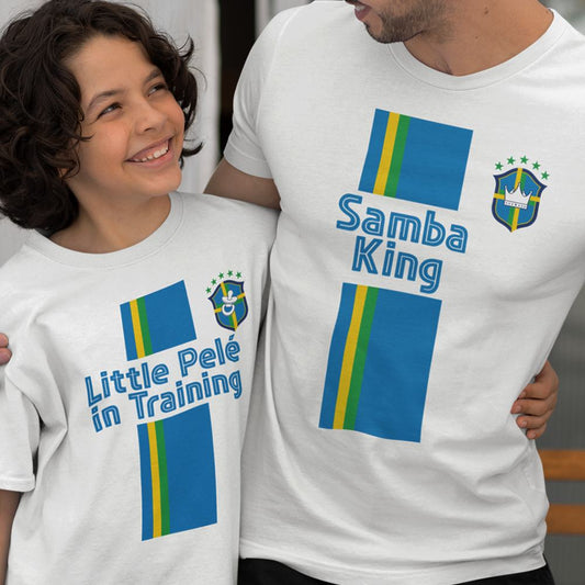 Samba king, Little Pelé In Training Dad and Child Organic Cotton T-Shirts Family Set (Set of 2)