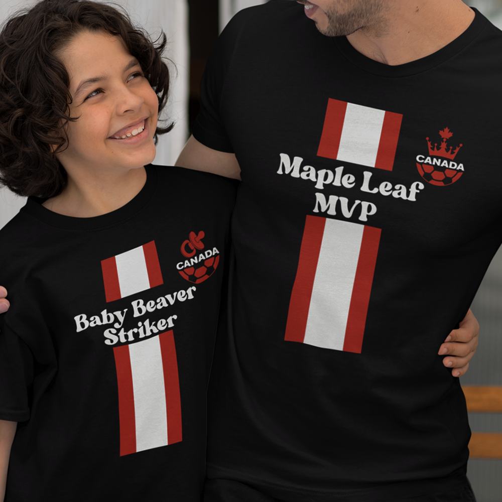 Maple Leaf MVP, Baby Beaver Striker Dad and Child Organic Cotton T-Shirts Family Set (Set of 2)