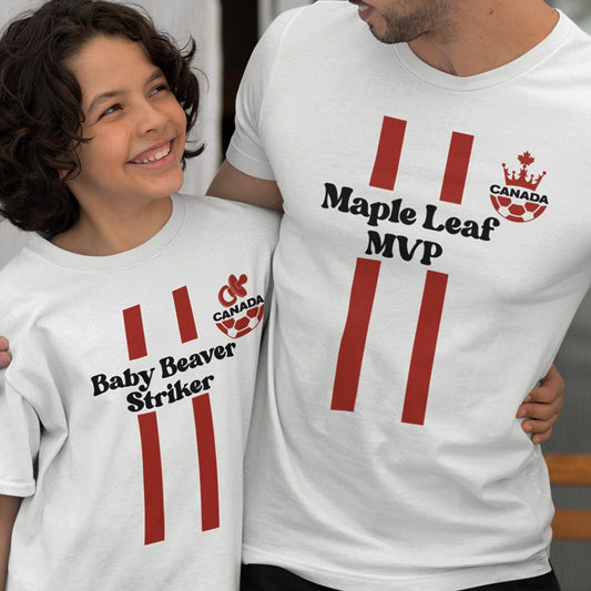 Maple Leaf MVP, Baby Beaver Striker Dad and Child Organic Cotton T-Shirts Family Set (Set of 2)