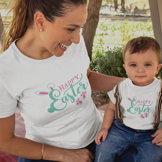 Happy Easter Mom and Child Organic Cotton T-Shirts family Set (Set of 2)
