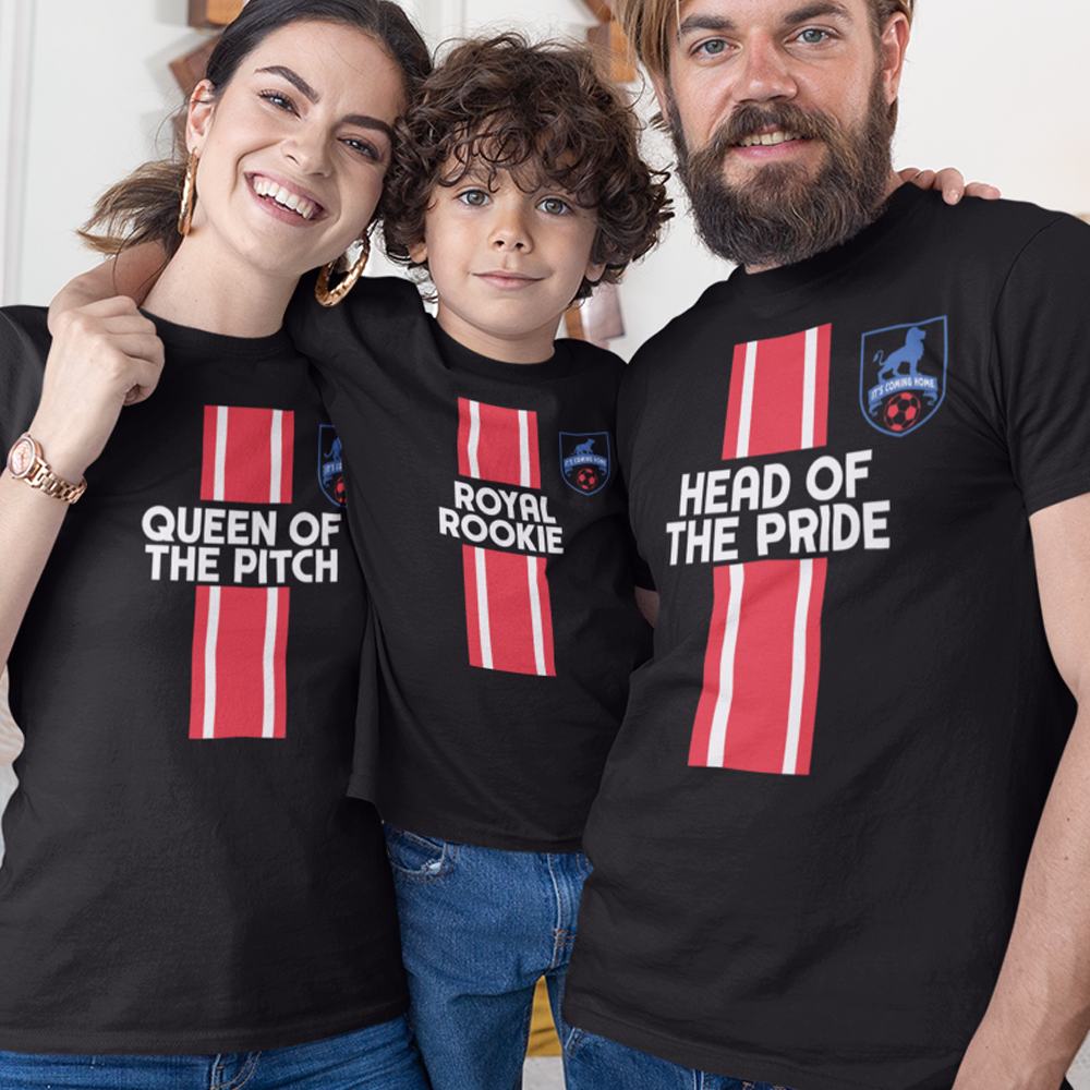 Head of The Pride, Queen Of The Pitch, Royal Rookie Dad Mom and Kid Matching Organic Cotton T-Shirts Family Set (Set of 3)