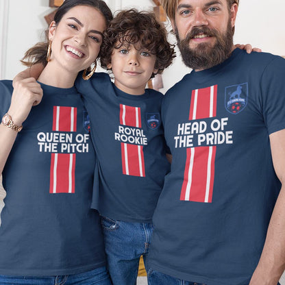 Head of The Pride, Queen Of The Pitch, Royal Rookie Dad Mom and Kid Matching Organic Cotton T-Shirts Family Set (Set of 3)