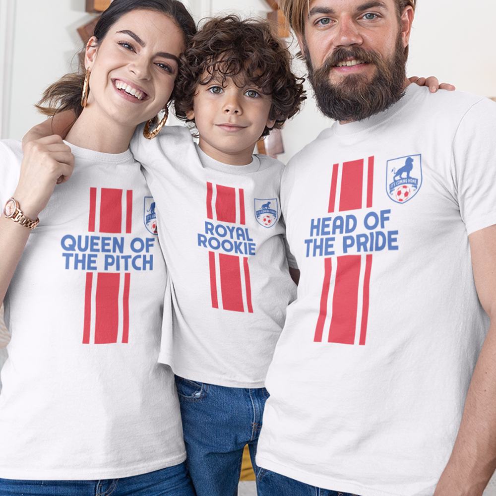 Head of The Pride, Queen Of The Pitch, Royal Rookie Dad Mom and Kid Matching Organic Cotton T-Shirts Family Set (Set of 3)