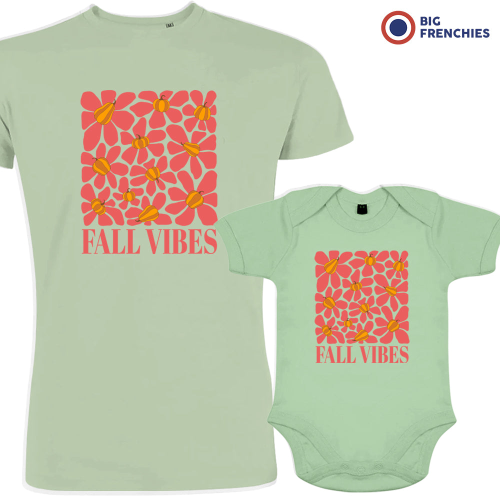 Fall Vibes With Flowers Dad and Child Organic Cotton family Set (Set of 2)