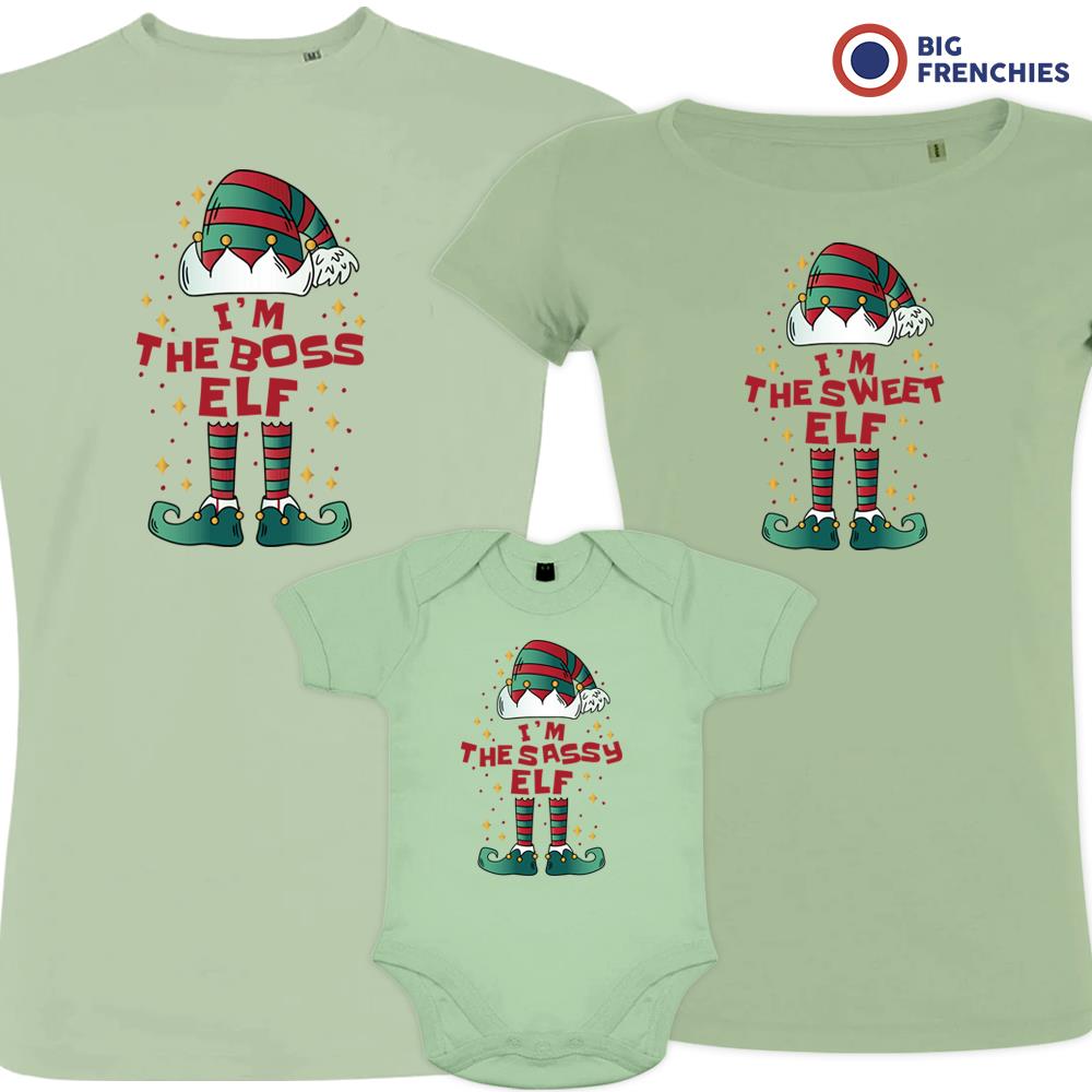 I'm The Boss The Sweet The Sassy ELF Christmas Matching Family Organic Tees (Set of 3)