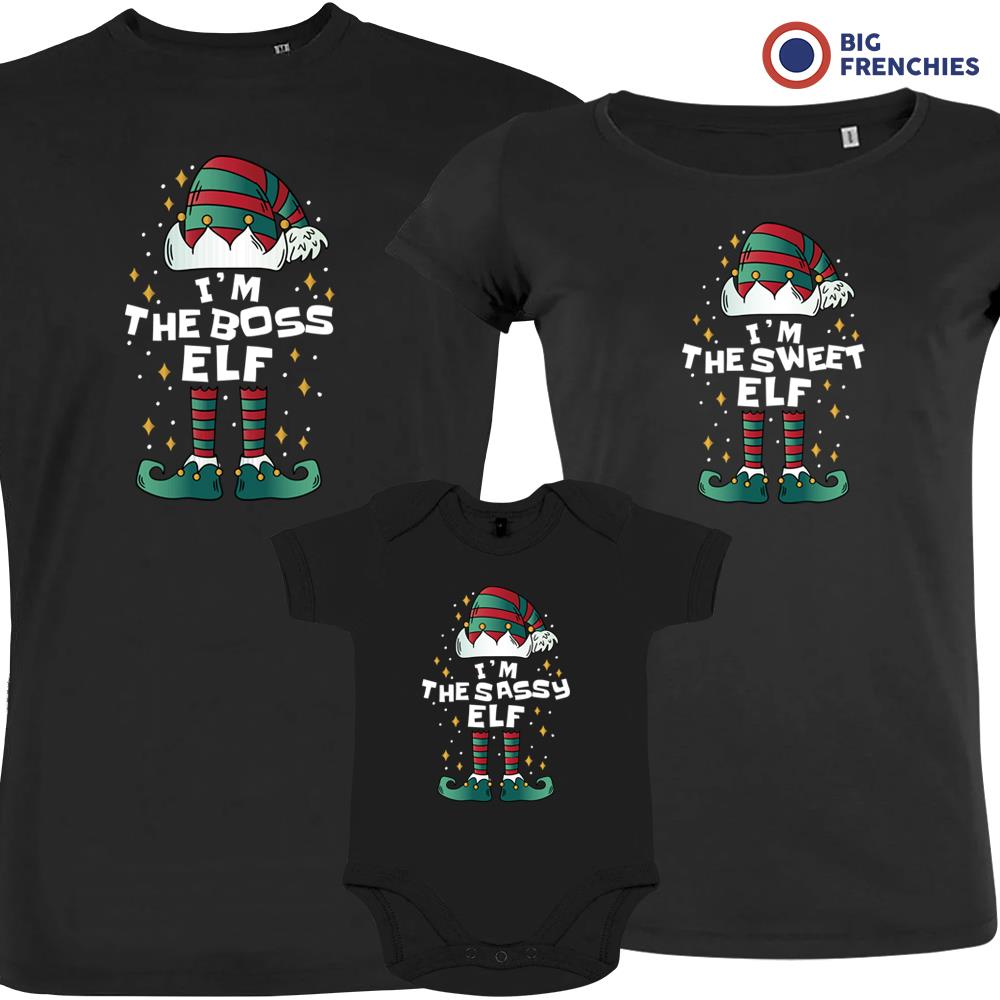 I'm The Boss The Sweet The Sassy ELF Christmas Matching Family Organic Tees (Set of 3)