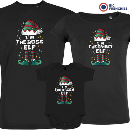 I'm The Boss The Sweet The Sassy ELF Christmas Matching Family Organic Tees (Set of 3)