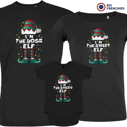 I'm The Boss The Sweet The Sassy ELF Christmas Matching Family Organic Tees (Set of 3)