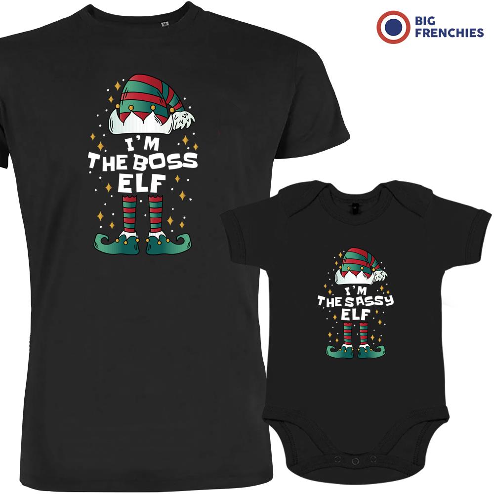 I'm The Boss The Sassy ELF Christmas Dad and Child Organic Cotton family Set (Set of 2)