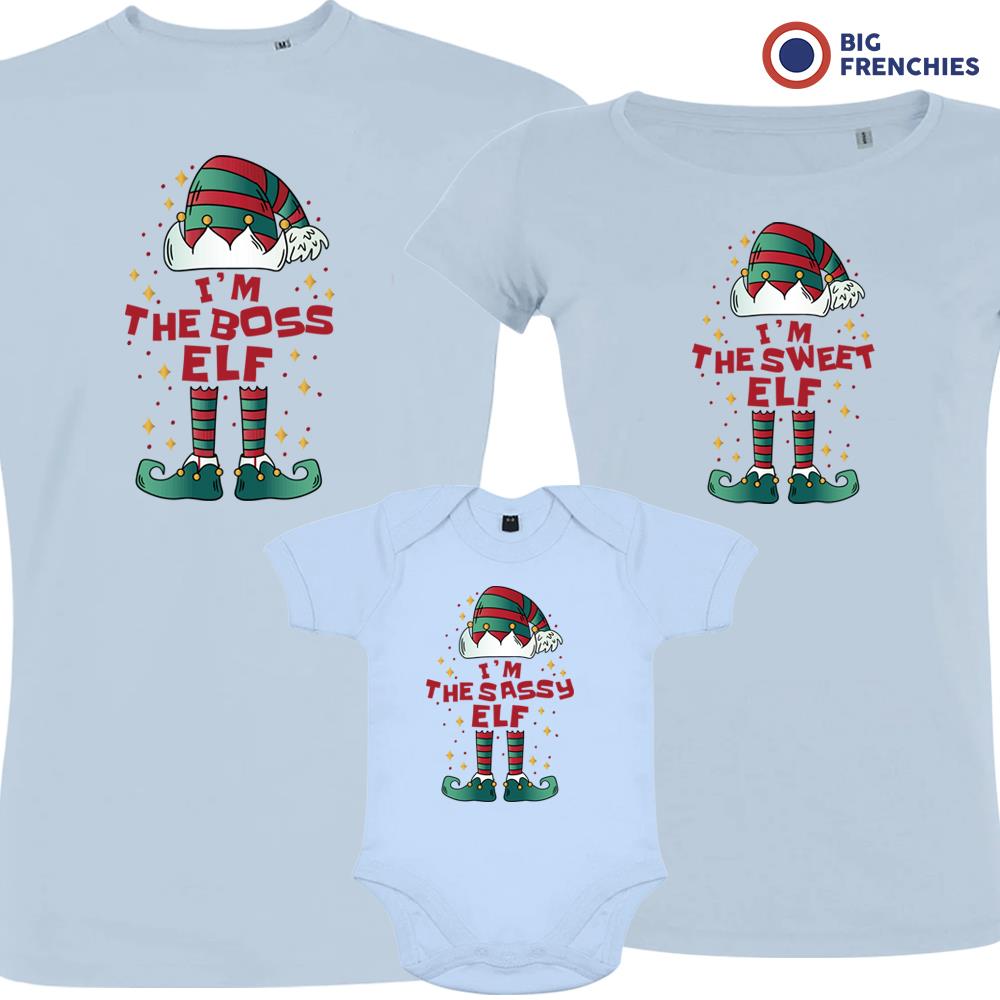 I'm The Boss The Sweet The Sassy ELF Christmas Matching Family Organic Tees (Set of 3)