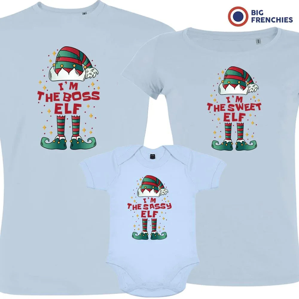 I'm The Boss The Sweet The Sassy ELF Christmas Matching Family Organic Tees (Set of 3)