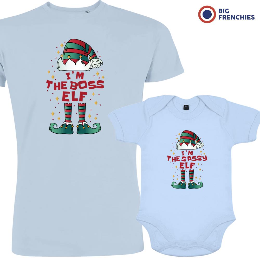 I'm The Boss The Sassy ELF Christmas Dad and Child Organic Cotton family Set (Set of 2)