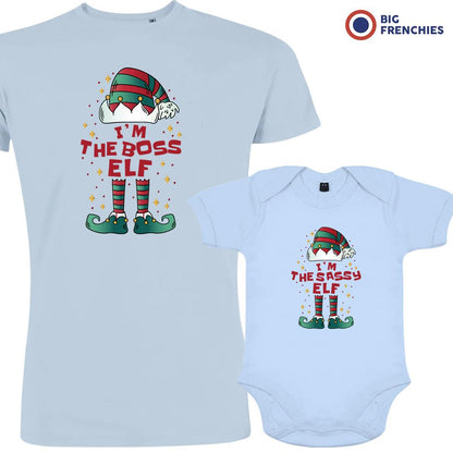 I'm The Boss The Sassy ELF Christmas Dad and Child Organic Cotton family Set (Set of 2)