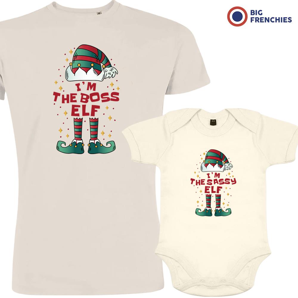 I'm The Boss The Sassy ELF Christmas Dad and Child Organic Cotton family Set (Set of 2)