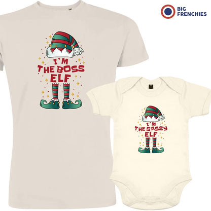 I'm The Boss The Sassy ELF Christmas Dad and Child Organic Cotton family Set (Set of 2)